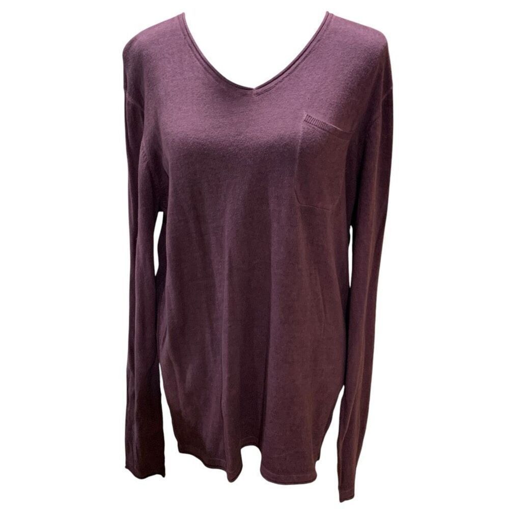 Buffalo David Bitton Tunic Top Purple L/S Mini-Pocket V-Neck Loose‎ Wmn Sz L NWT